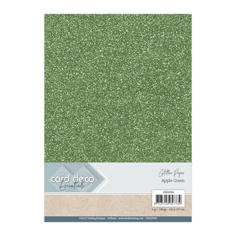 Card Deco Essentials - Glitter Paper - Apple Green - CDEGP006