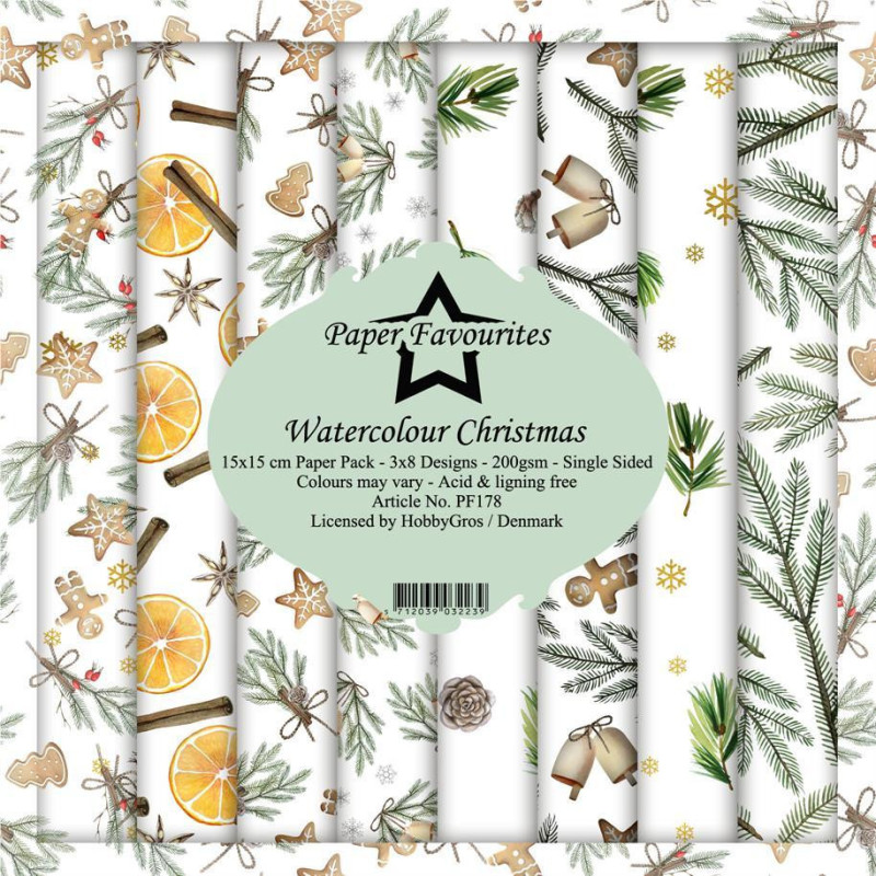 Paper Favourites - Papirpakke 15x15 - Watercolour Christmas - PF178