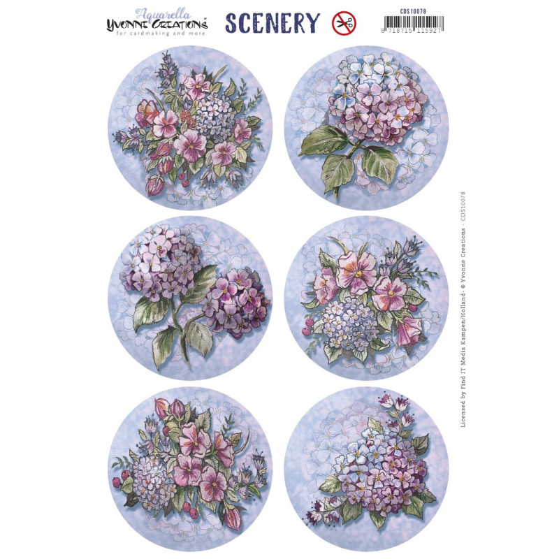 Pushout - Yvonne Creations - Scenery - Aquarella - Hydrangea Round - CDS10078