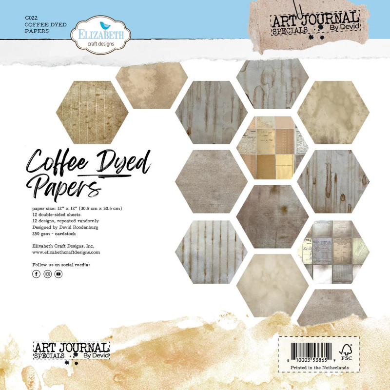 Elizabeth Craft Designs - Papirpakke 30.5x30.5 - Coffee Dyed Papers