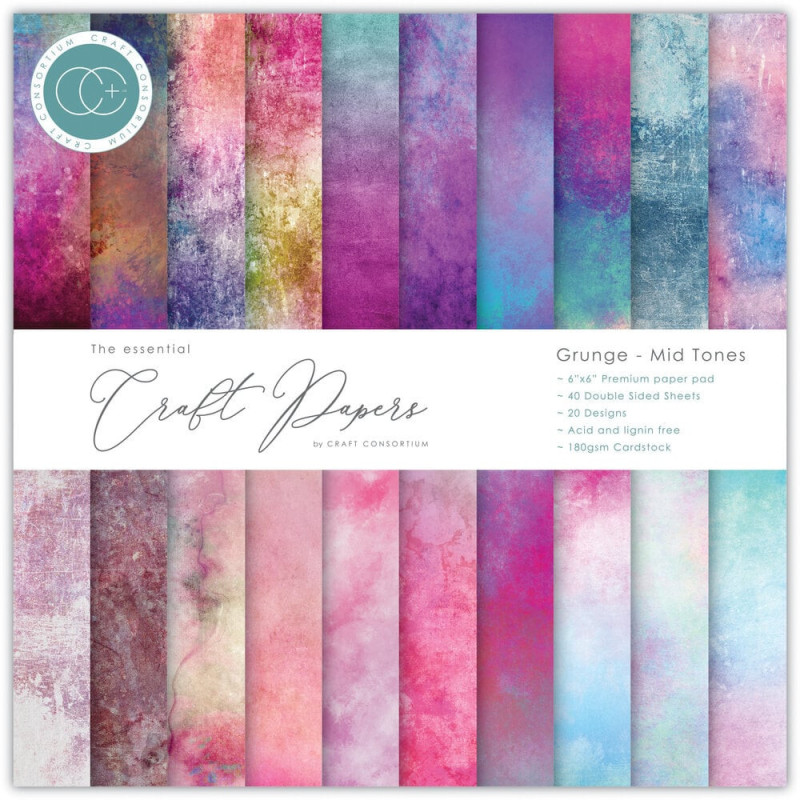 Craft Consortium - Papirblok 15x15 - Grunge Mid Tones - CCEPAD032B