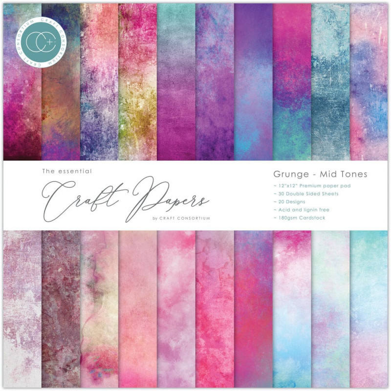 Craft Consortium - Papirblok 30x30 - Grunge Mid Tones - CCEPAD032