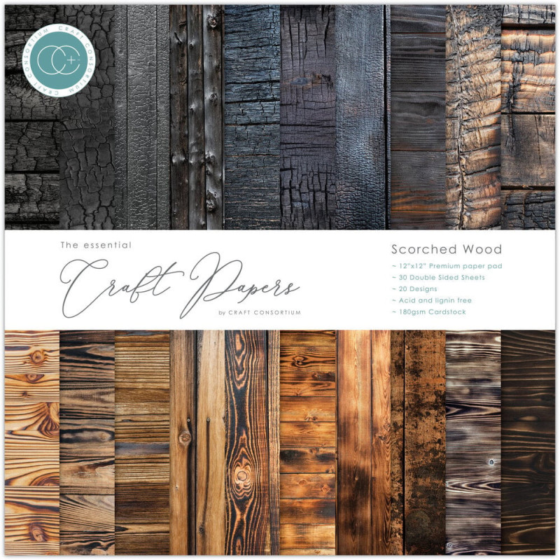 Craft Consortium - Papirblok 30x30 - Scorched Wood - CCEPAD034