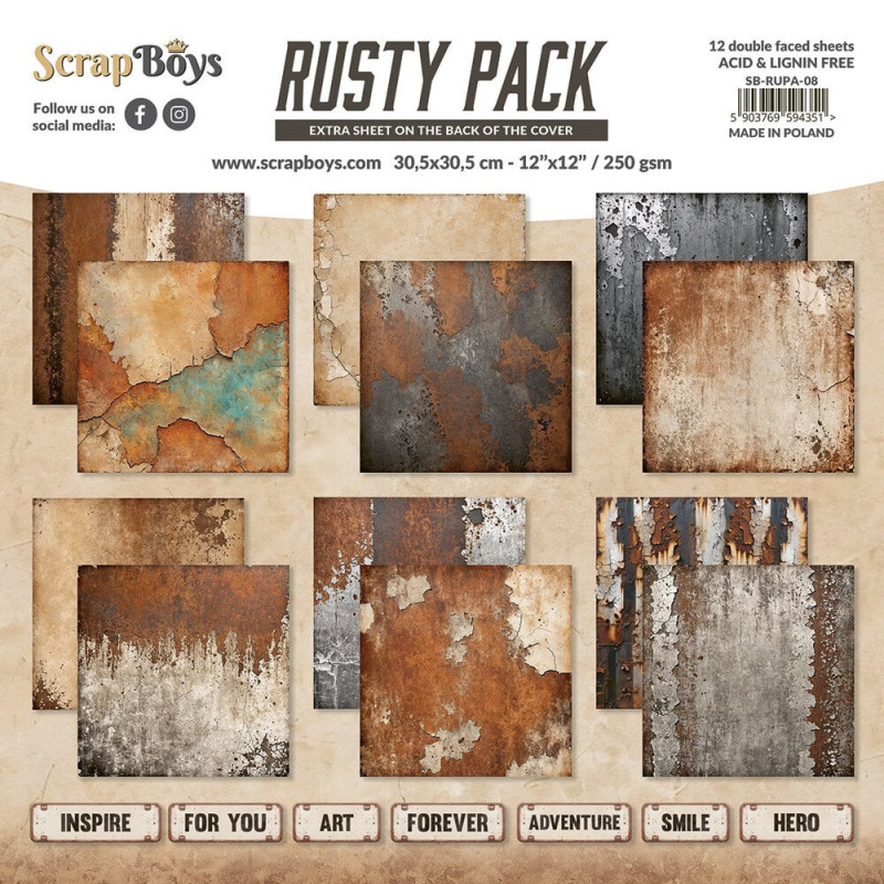 ScrapBoys - Papirblok 30x30 - Rusty Pack