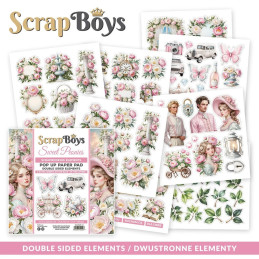 ScrapBoys - Pop Up Paper Pad - Double Sided Elements - Sweet Peonies