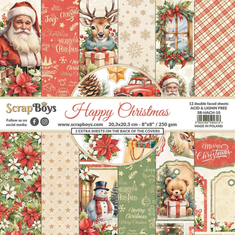 ScrapBoys - Papirblok 20x20 - Happy Christmas