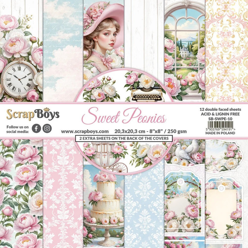 ScrapBoys - Papirblok 20x20 - Sweet Peonies