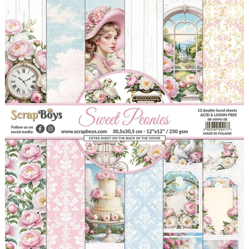 ScrapBoys - Papirblok 30x30 - Sweet Peonies