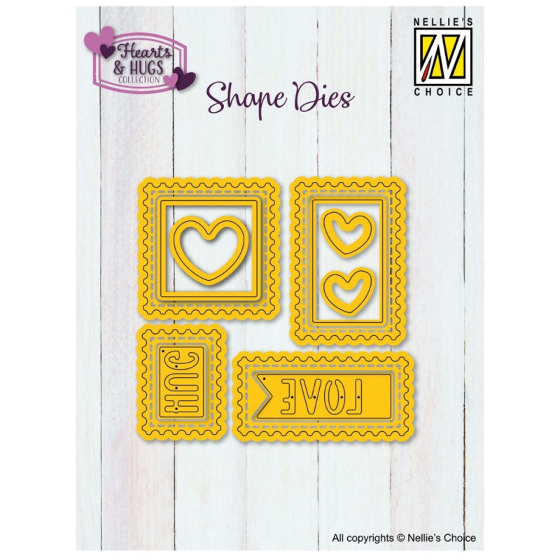 Nellie Snellen - Shape Dies - Postal Stamps With Hearts - SD334