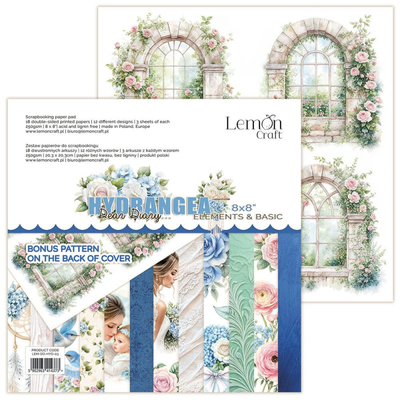 LemonCraft - Papirblok 20x20 - Hydrangea Dear Diary - Elements & Basics