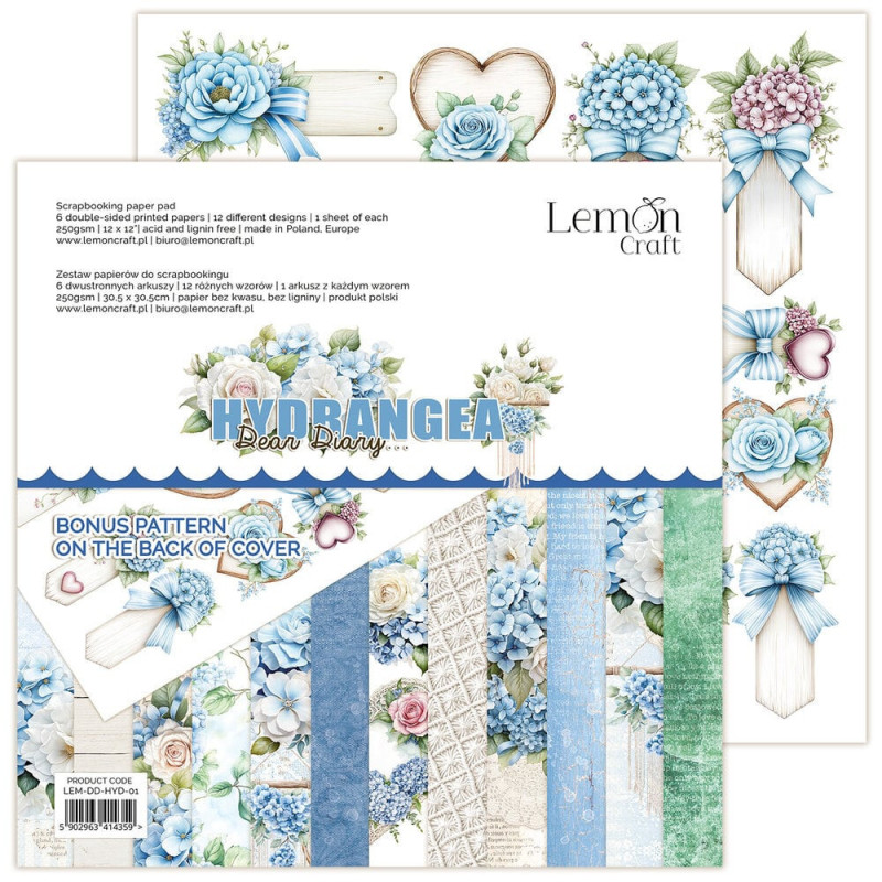 LemonCraft - Papirblok 30x30 - Dear Diary Hydrangea - Paper Pad