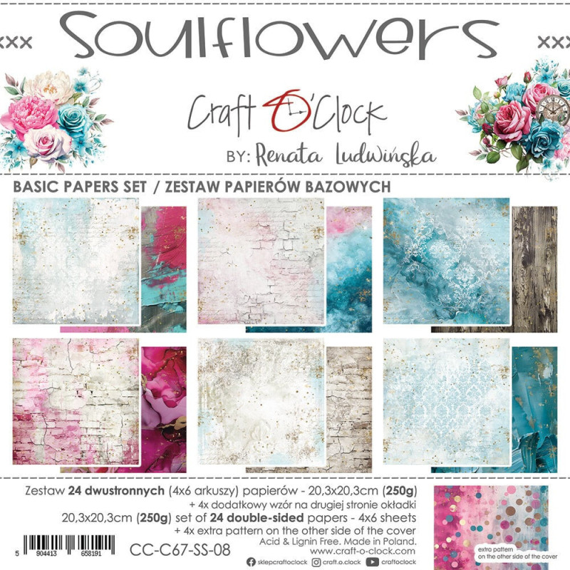 Craft O'Clock - Papirpakke 20x20 - Soulflowers - Basic