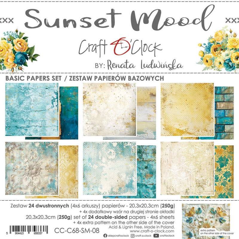 Craft O'Clock - Papirpakke 20x20 - Sunset Mood - Basic