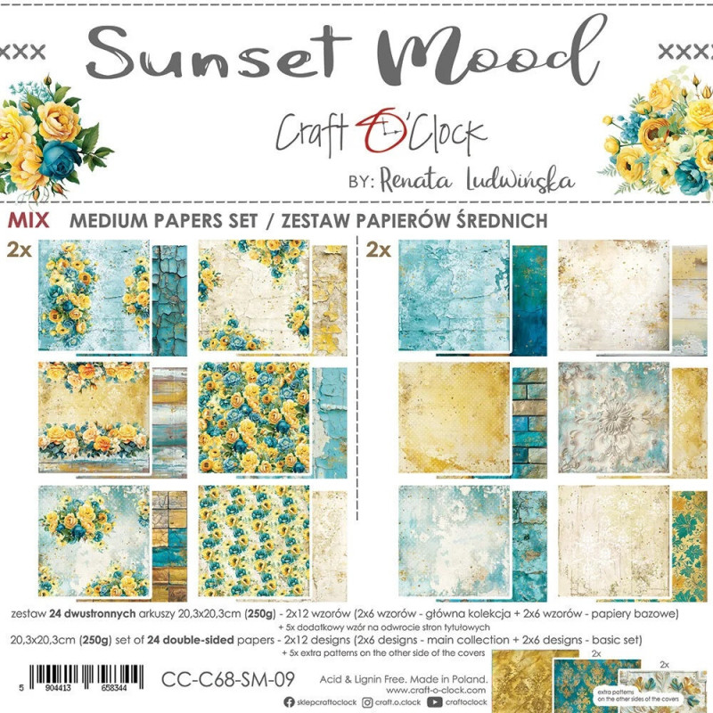 Craft O'Clock - Papirpakke 20x20 - Sunset Mood - Mix