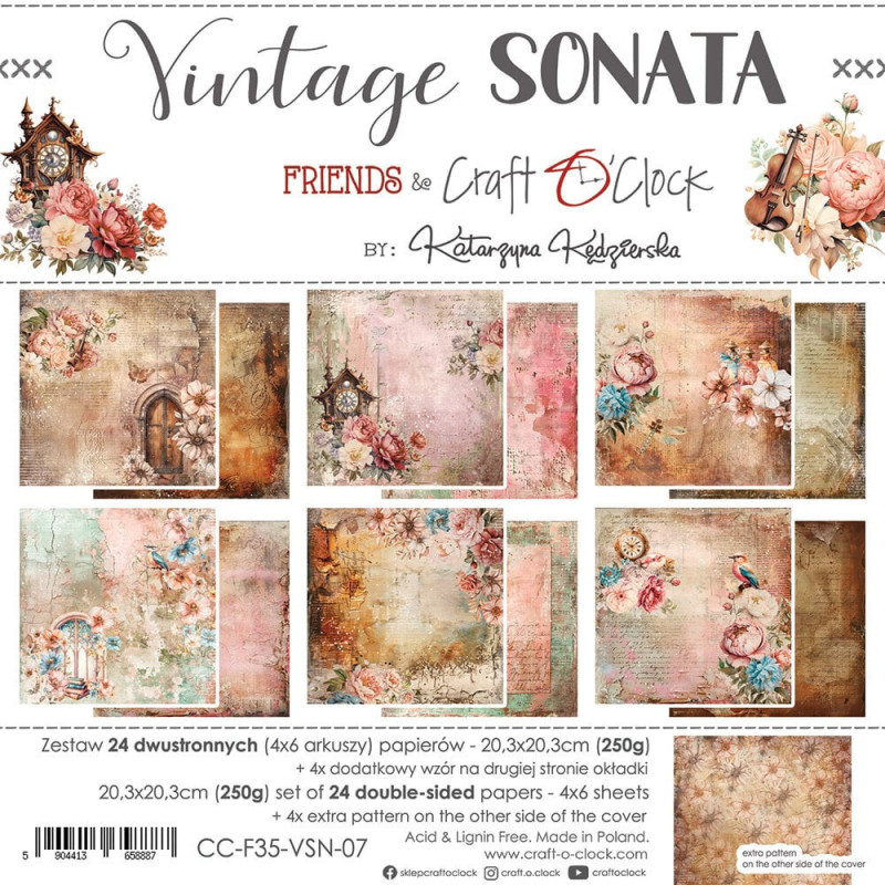 Craft O'Clock - Papirpakke 20x20 - Vintage Sonata
