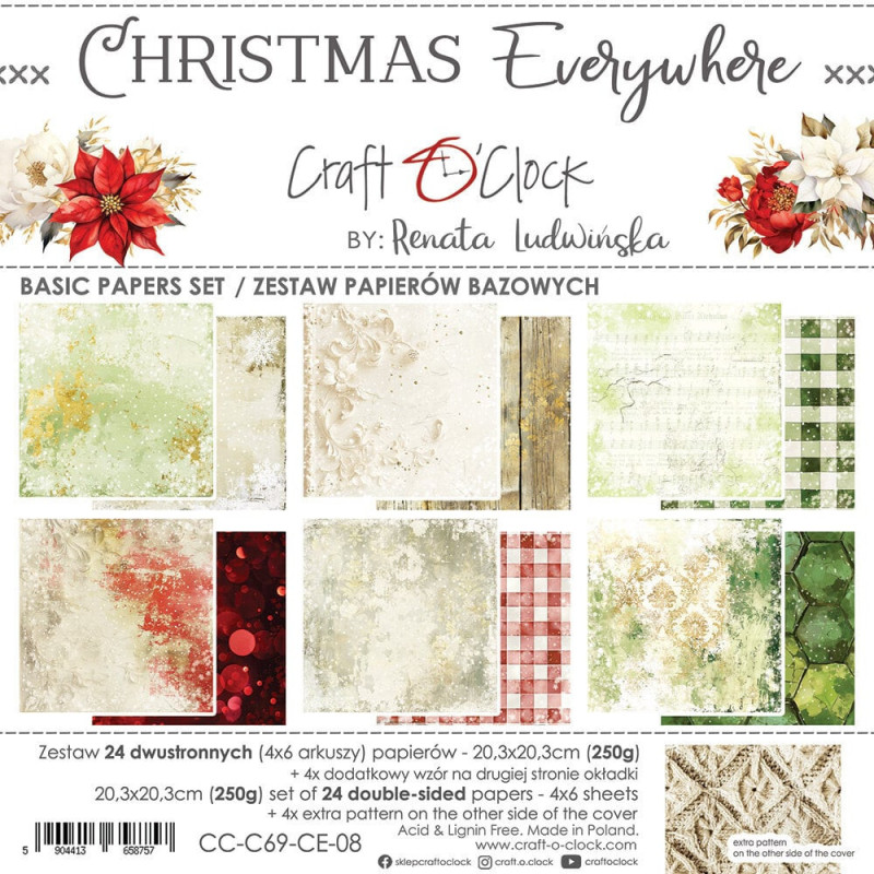 Craft O'Clock - Papirpakke 20x20 - Christmas Everywhere - Basic