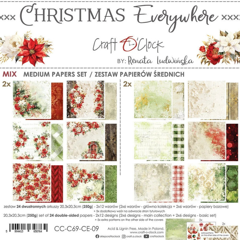 Craft O'Clock - Papirpakke 20x20 - Christmas Everywhere - Mix