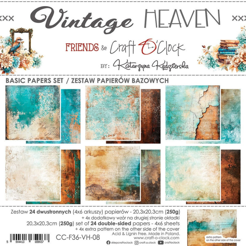 Craft O'Clock - Papirpakke 20x20 - Vintage Heaven - Basic