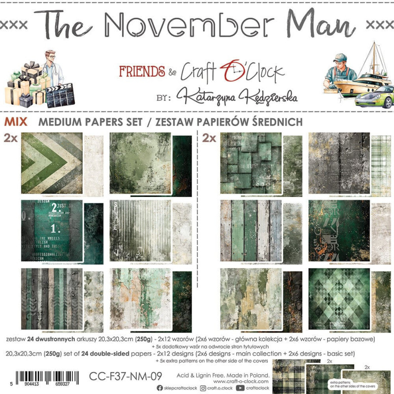 Craft O'Clock - Papirpakke 20x20 - The November Man - Mix