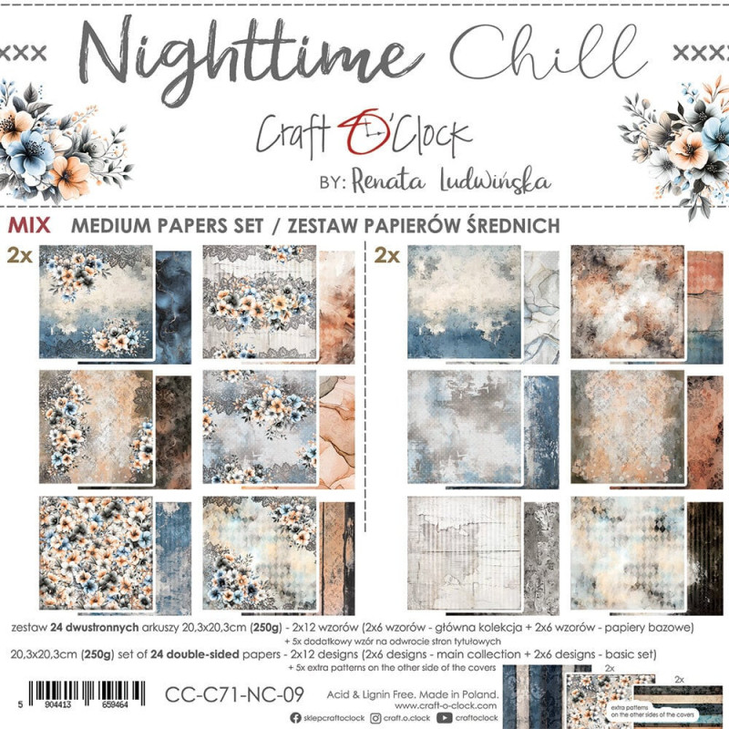 Craft O'Clock - Papirpakke 20x20 - Nighttime Chill - Mix