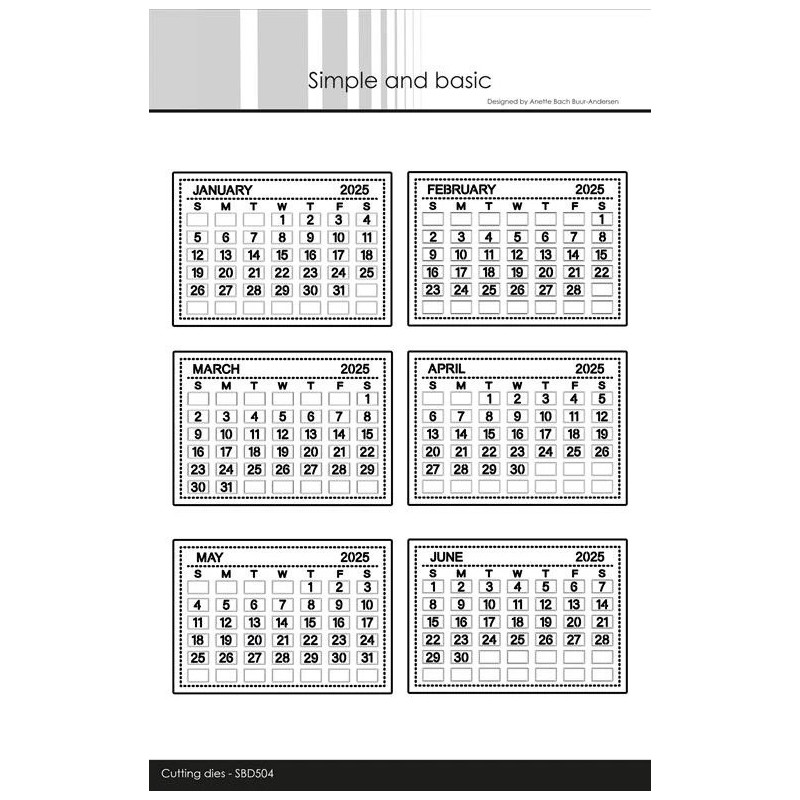 Simple And Basic - Calender Tabs 2025 - Jan-Jun ENGELSK - SBD504