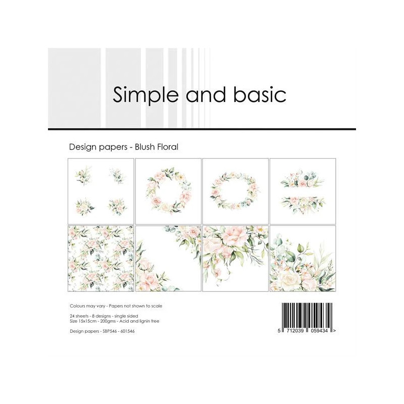 Simple And Basic - Papirpakke 15x15 - Blush Floral - SBP546