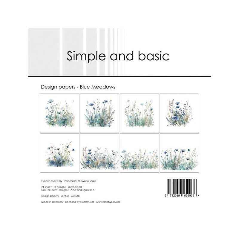 Simple And Basic - Papirpakke 15x15 - Blue Meadows - SBP548