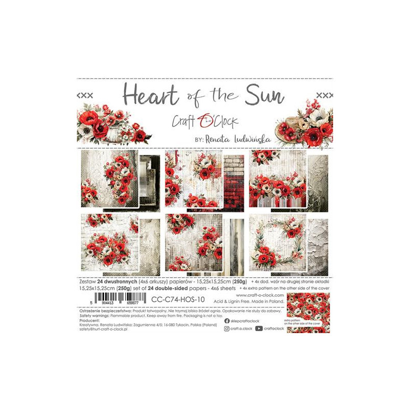 Craft O'Clock - Papirpakke 15x15 - Hearts Of The Sun