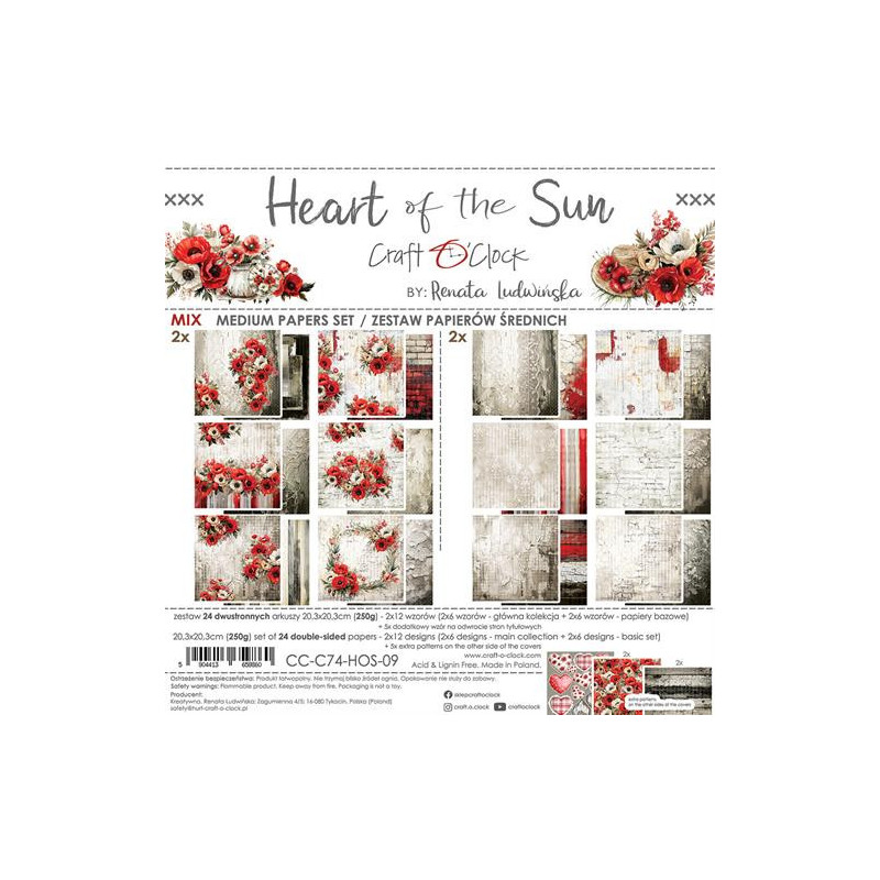 Craft O'Clock - Papirpakke 20x20 - Hearts Of The Sun - Mix