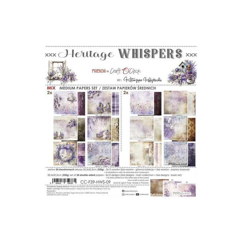 Craft O'Clock - Papirpakke 20x20 - Heritage Whispers - Mix Craft O'Clock - Papirpakke 20x20 - Heritage Whispers - Mix