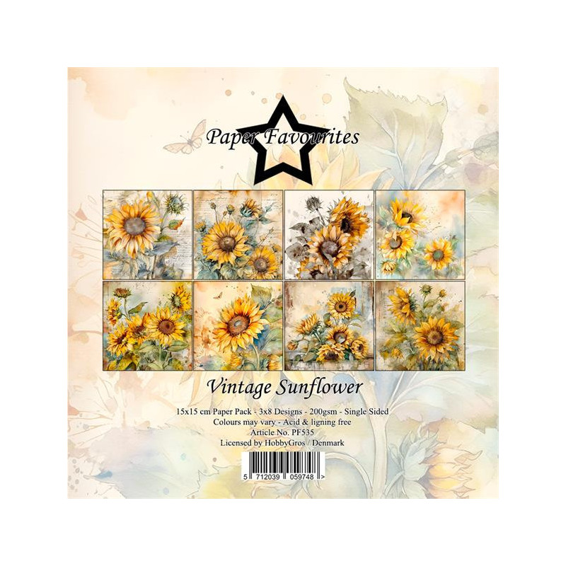 Paper Favourites - Papirpakke 15x15 - Vintage Sunflower - PF535