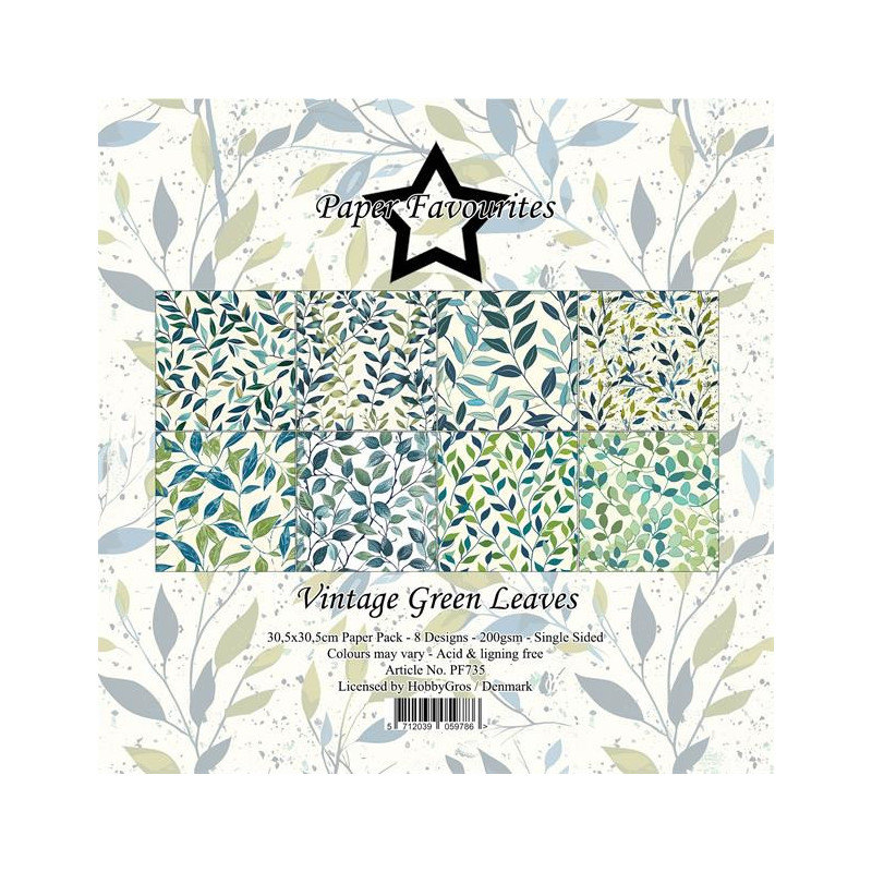 Paper Favourites - Papirpakke 30.5x30.5 - Vintage Green Leaves - PF735