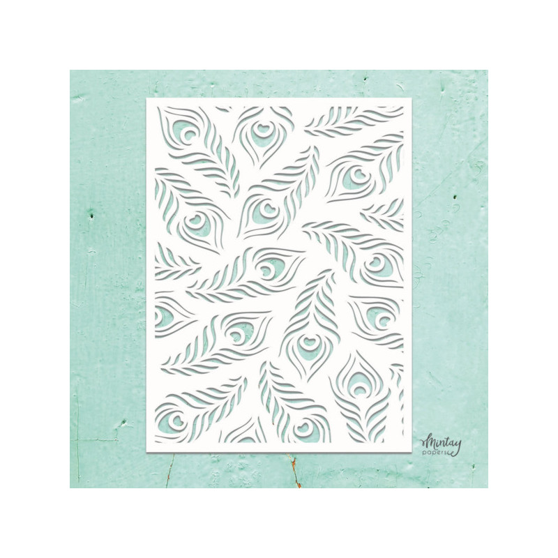 Mintay Papers - Stencil 6x8 - Peacock Feathers