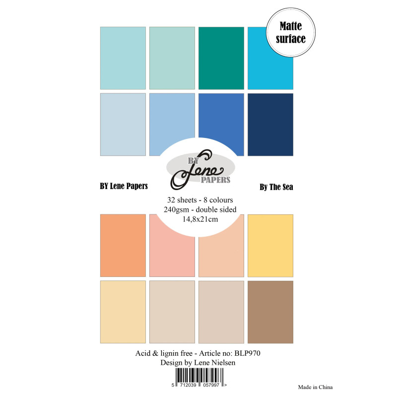By Lene - Papirpakke A5 - Solid Colours - By The Sea - BLP970