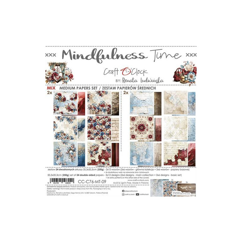 Craft O'Clock - Papirpakke 20x20 - Mindfulness Time - Mix