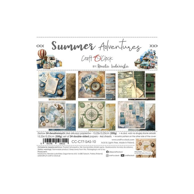 Craft O'Clock - Papirpakke 15x15 - Summer Adventures