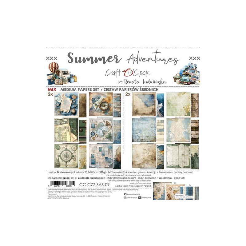 Craft O'Clock - Papirpakke 20x20 - Summer Adventures - Mix