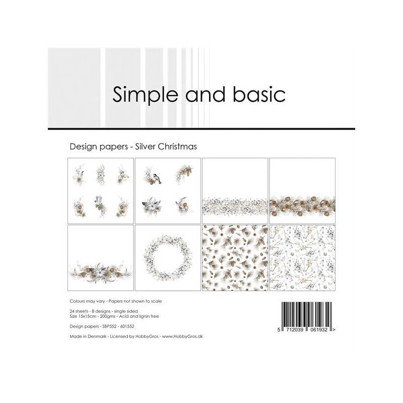 Simple And Basic - Papirpakke 15x15 - Silver Christmas - SBP552