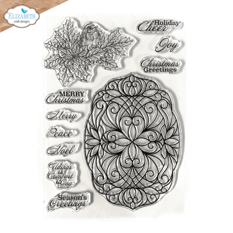 Elizabeth Craft Designs - Stamps - Paper Flowers - Festive Holly Sentiments