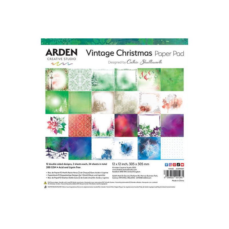 Arden Creative Studio - Papirblok 30x30 - Vintage Christmas