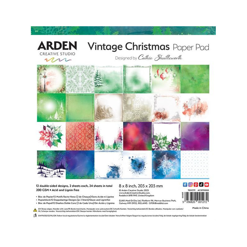 Arden Creative Studio - Papirblok 20x20 - Vintage Christmas