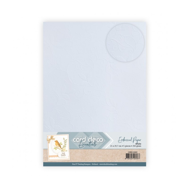 Card Deco Essentials - Embossed Paper - Birdsong Swirl - White
