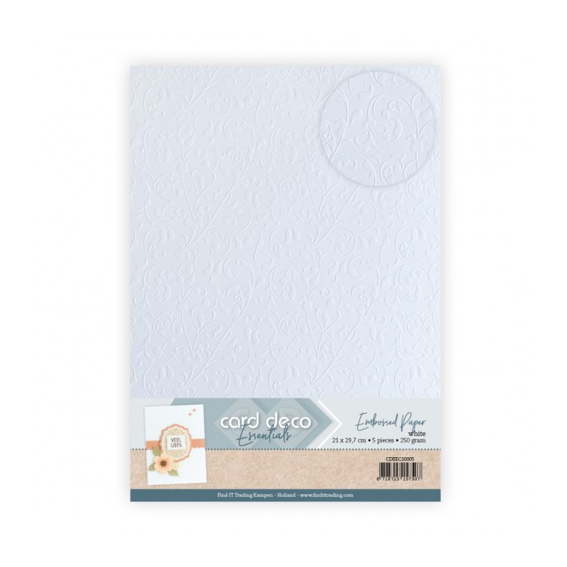 Card Deco Essentials - Embossed Paper - Vine Flourish - White