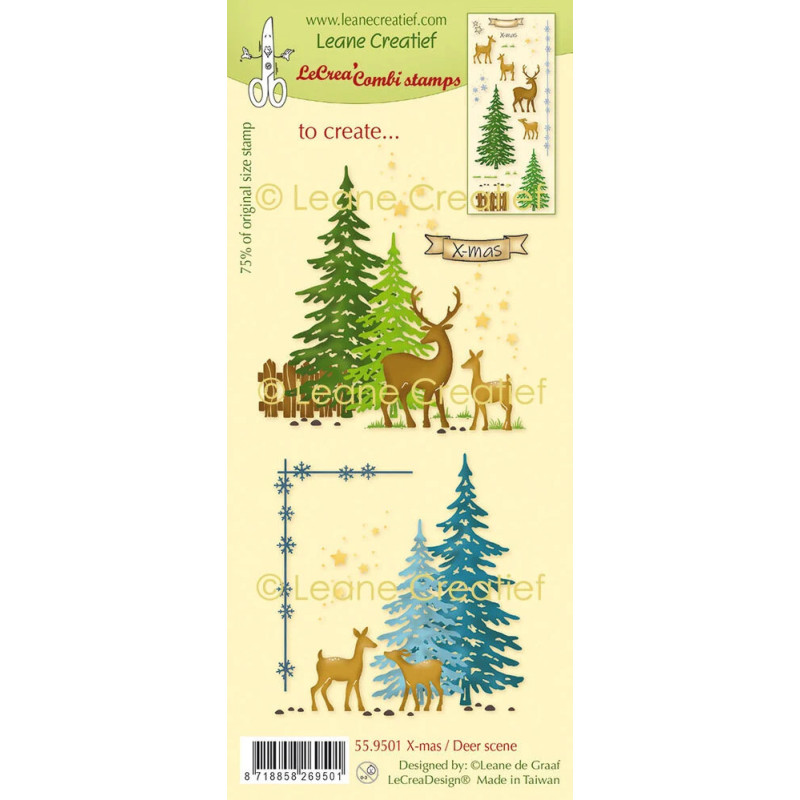 Leane Creatief - Clear Stamp - X-Mas Deer Scene - 55.9501