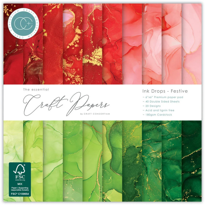Craft Consortium - Papirblok 15x15 - Ink Drops Festive - CCEPAD037B