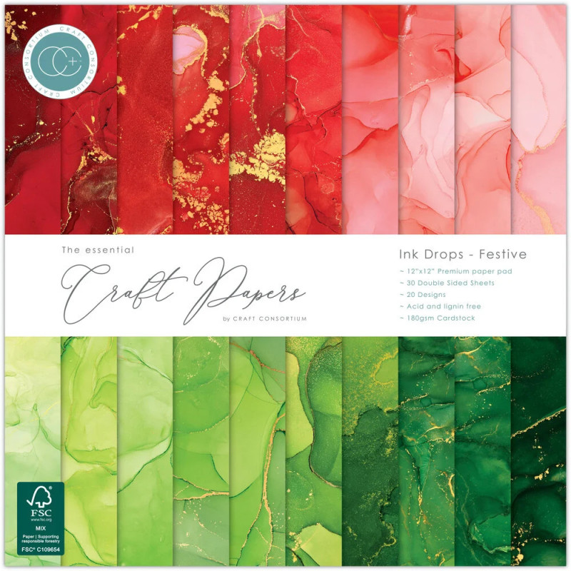 Craft Consortium - Papirblok 30x30 - Ink Drops Festive - CCEPAD037