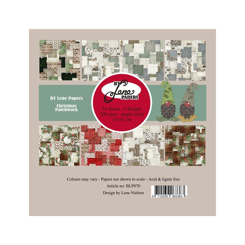 By Lene - Papirpakke 15x15 - Christmas Patchwork - BLP070