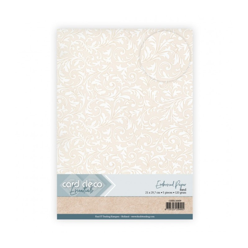 Card Deco Essentials - Embossed Paper - Elegant Scroll - Sand