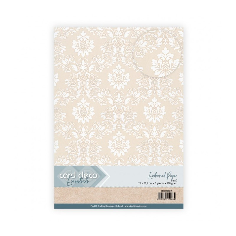 Card Deco Essentials - Embossed Paper - Ornate Damask - Sand