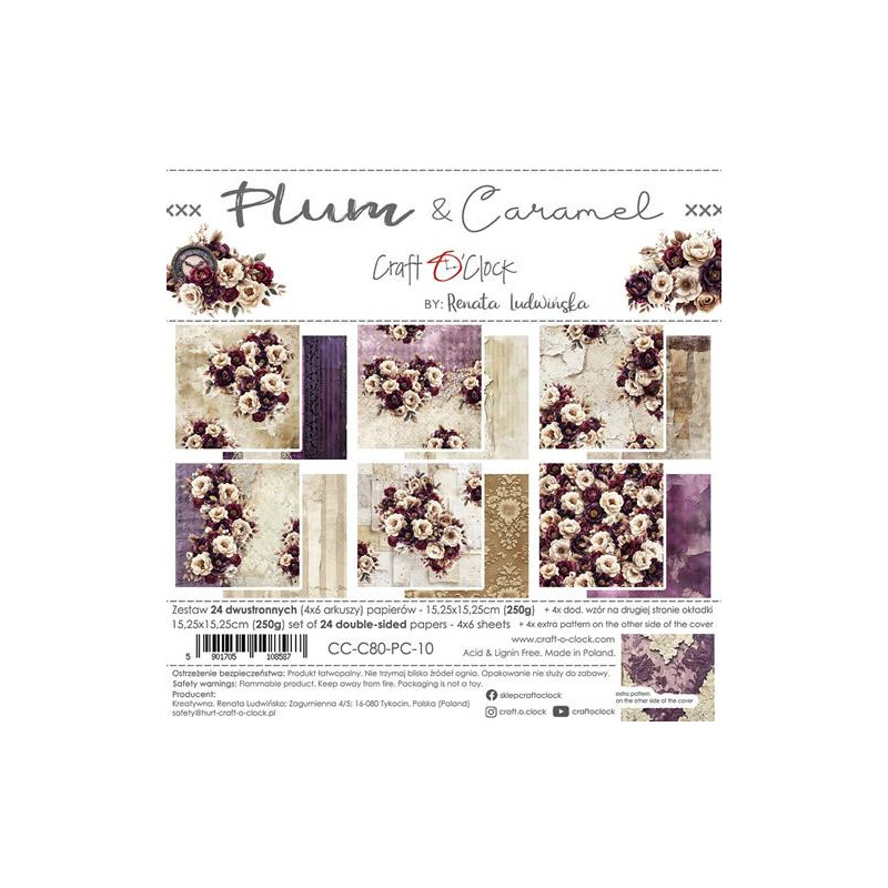 Craft O'Clock - Papirpakke 15x15 - Plum & Caramal